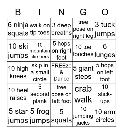 Let's MOVE Bingo! Bingo Card