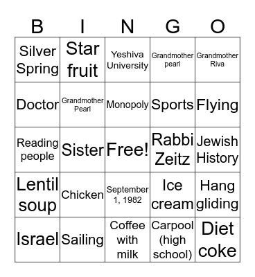 Rabbi Weinberg Bingo Card