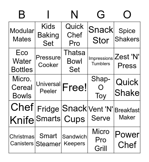 Tupperware Bingo Card