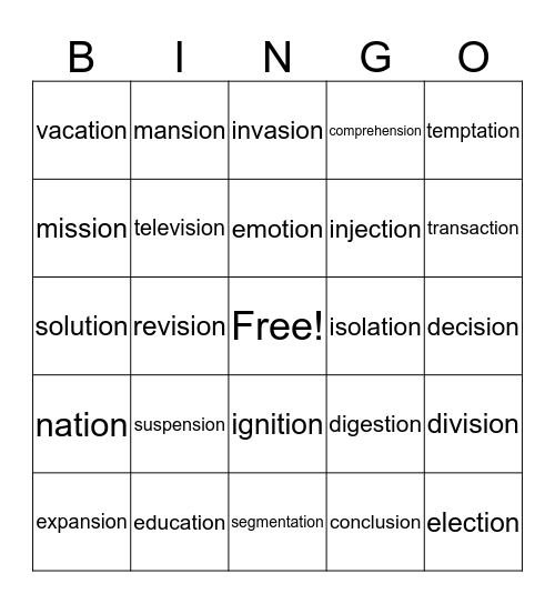 sion/tion Bingo Card