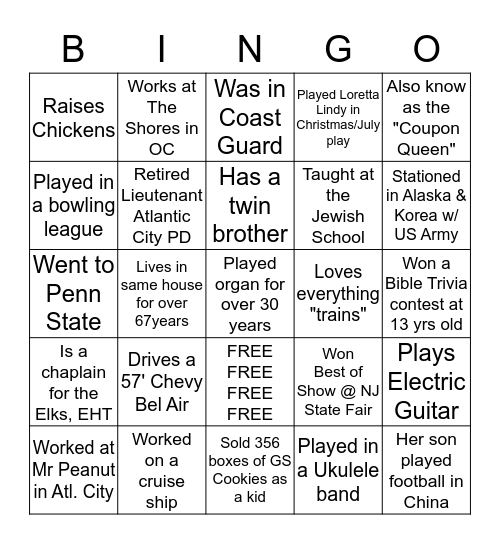 Harvest Dinner 2017 Bingo Card