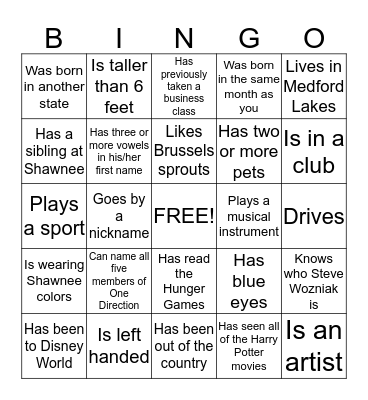 Shawnee Business Bingo Card