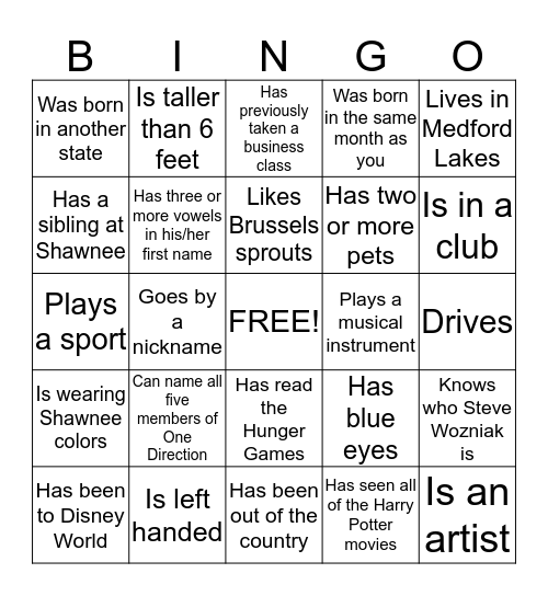 Shawnee Business Bingo Card