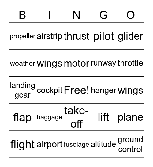 PLANE Bingo Card