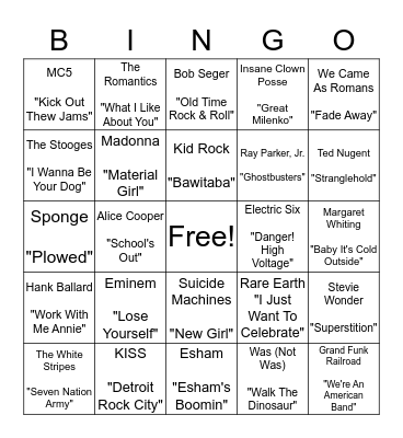 DETROIT NATIVES Bingo Card