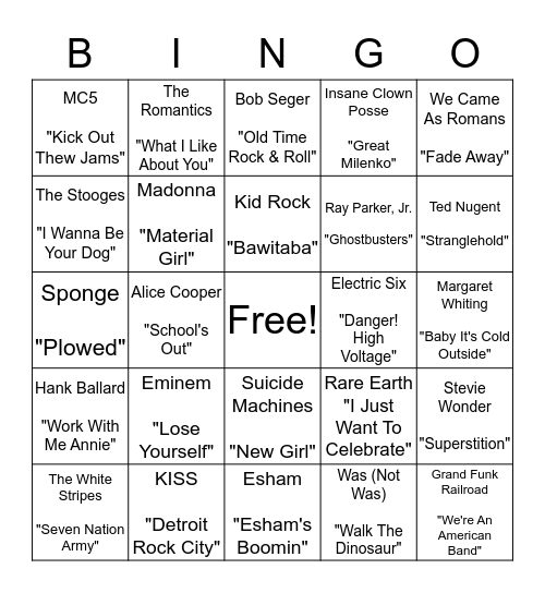 DETROIT NATIVES Bingo Card