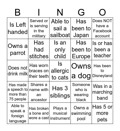 Josh & Missy Family Bingo Card