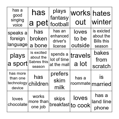Getting to Know Each Other Bingo Card