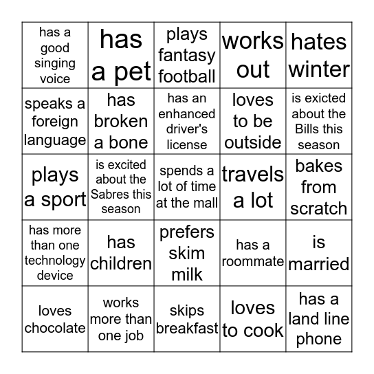 Getting to Know Each Other Bingo Card