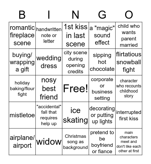 Hallmark Christmas Movie Bingo Card