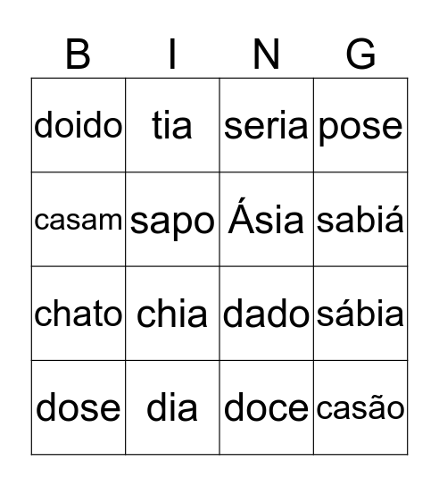 Qual a palavra certa Bingo Card