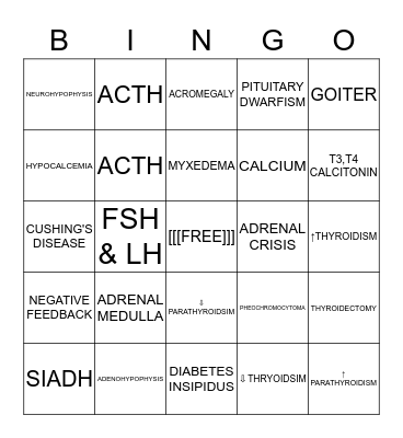 ENDOCRINE Bingo Card