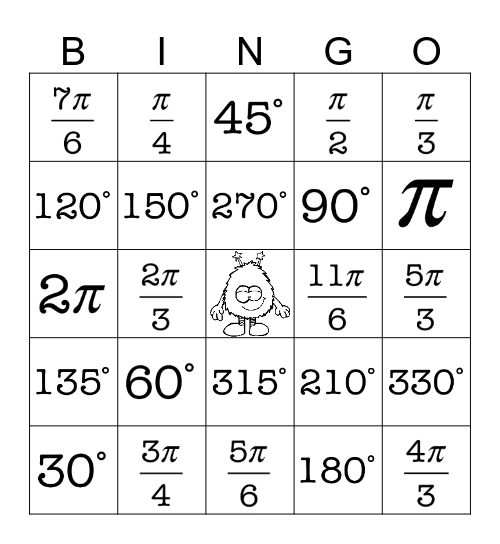 Converting Angle Measure Bingo Card