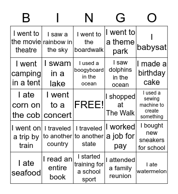 Getting To Know You-Summer Activities Bingo Card