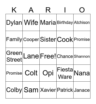 Kari's Birthday  Bingo Card