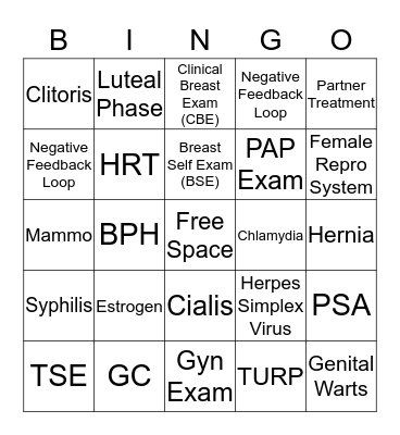 Reproductive Bingo Card