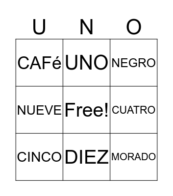 LOS COLORES Y NUMEROS  Bingo Card
