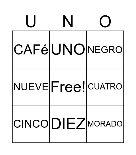 LOS COLORES Y NUMEROS  Bingo Card