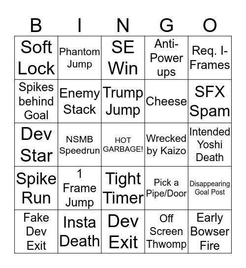 RNG Bingo Card