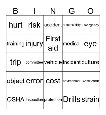 East Bay Area Adventures in Workplace Safety  Bingo Card