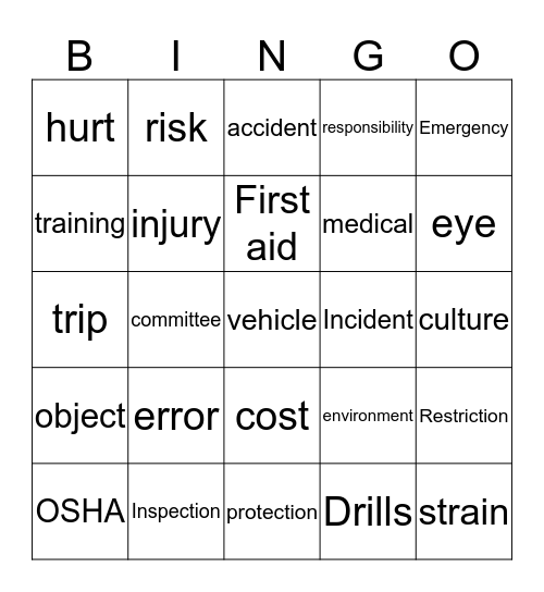 East Bay Area Adventures in Workplace Safety  Bingo Card