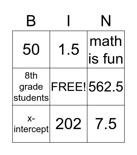 Math Vocabulary Bingo Card