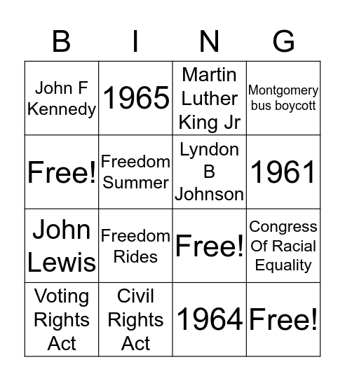 CIVIL RIGHTS PROTEST Bingo Card