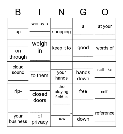 Units 1-2-3 Bingo Card