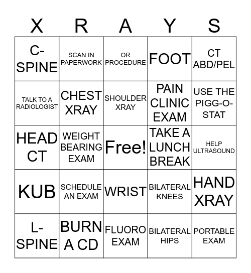 RAD TECH BINGO Card