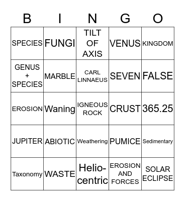 Year 8 Revision  Bingo Card