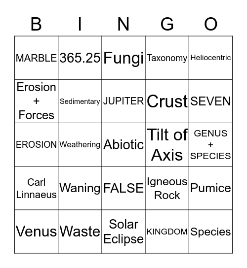 Year 7 Revision  Bingo Card