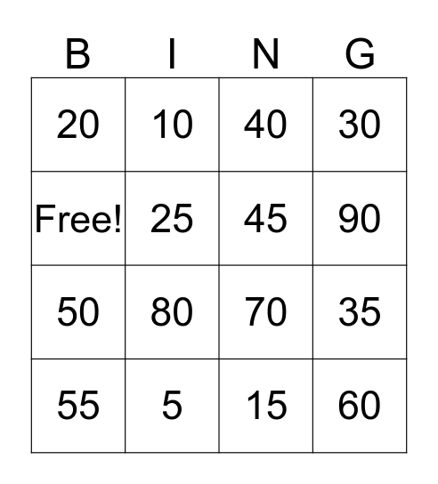 Multiplication Bingo Card