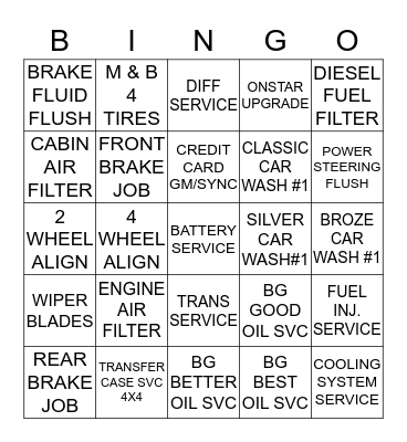 SERVICE BINGO 10/20-10/24 Bingo Card