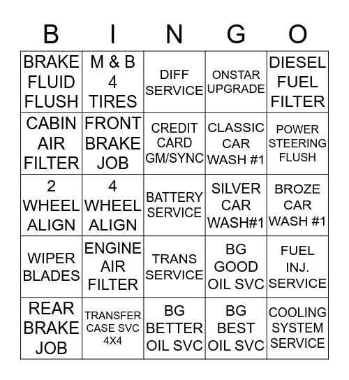 SERVICE BINGO 10/20-10/24 Bingo Card