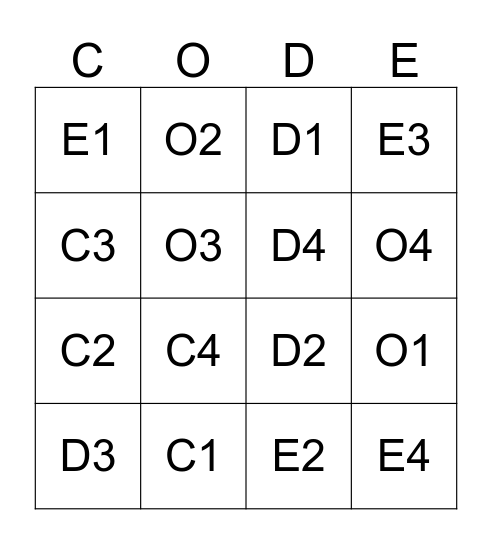 Guideline Bingo Card