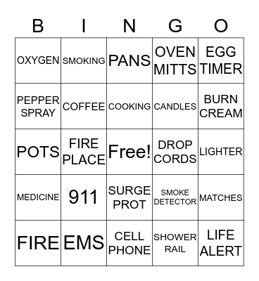 Safety  Bingo Card