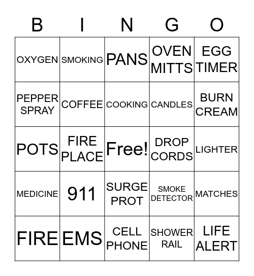 Safety  Bingo Card