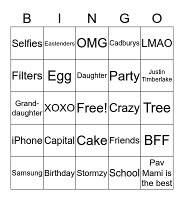 Jasmins Sweet Bingo Card