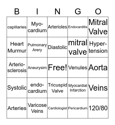 Circulatory System Bingo Card