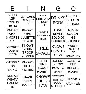 Girl Scout Bingo Card