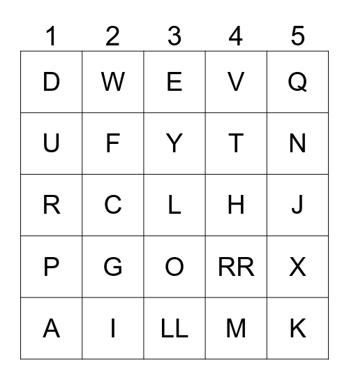 Spanish Alphabet Binga Bingo Card