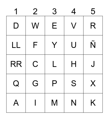 Spanish Alphabet Bingo Card