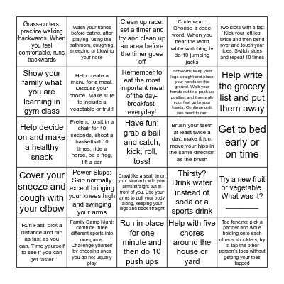 Run Wild! Health and Fitness Bingo Sheet ____ Bingo Card