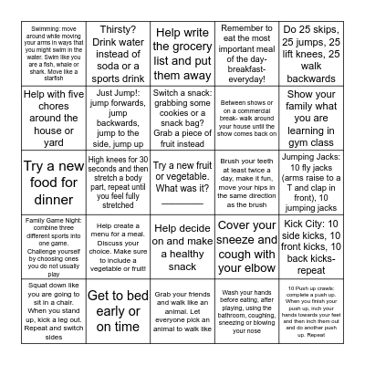 Run Wild! Health and Fitness Bingo Sheet ____ Bingo Card