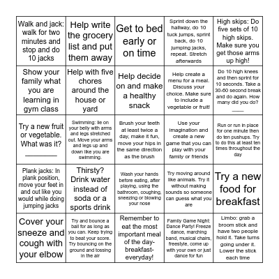 Run Wild! Health and Fitness Bingo Sheet ____ Bingo Card