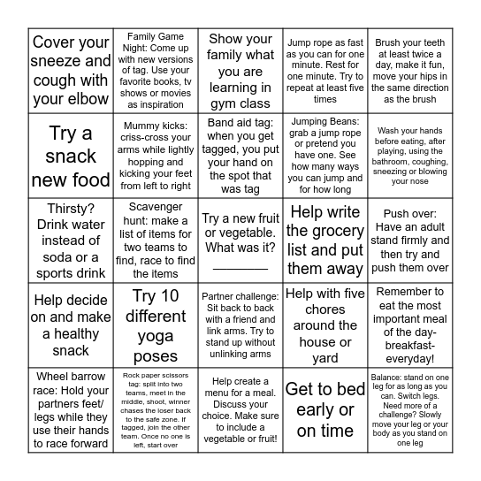 Run Wild! Health and Fitness Bingo Sheet ____ Bingo Card