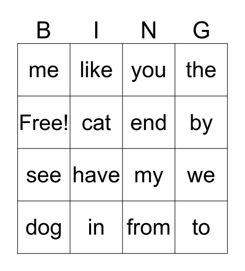 Heart Words #2 Bingo Card