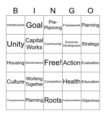 Community Comprhnsive Planning Bingo Card