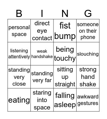 Non Verbal Bingo Card