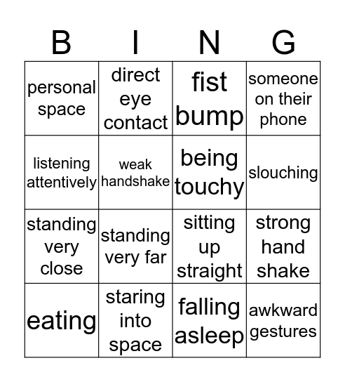 Non Verbal Bingo Card